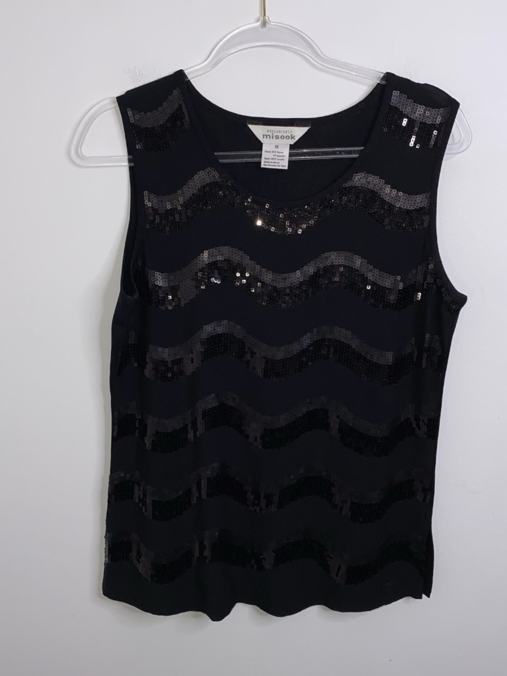 Exclusively Misook Sequin Tank Top Blouse Black Women's Size M Vtg Quiet Luxury